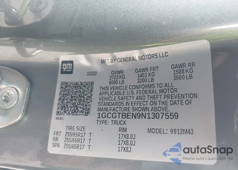 2022 Chevrolet Colorado 4Wd Short Box Wt из США, поврежденный, VIN 1GCGTBEN9N1307559